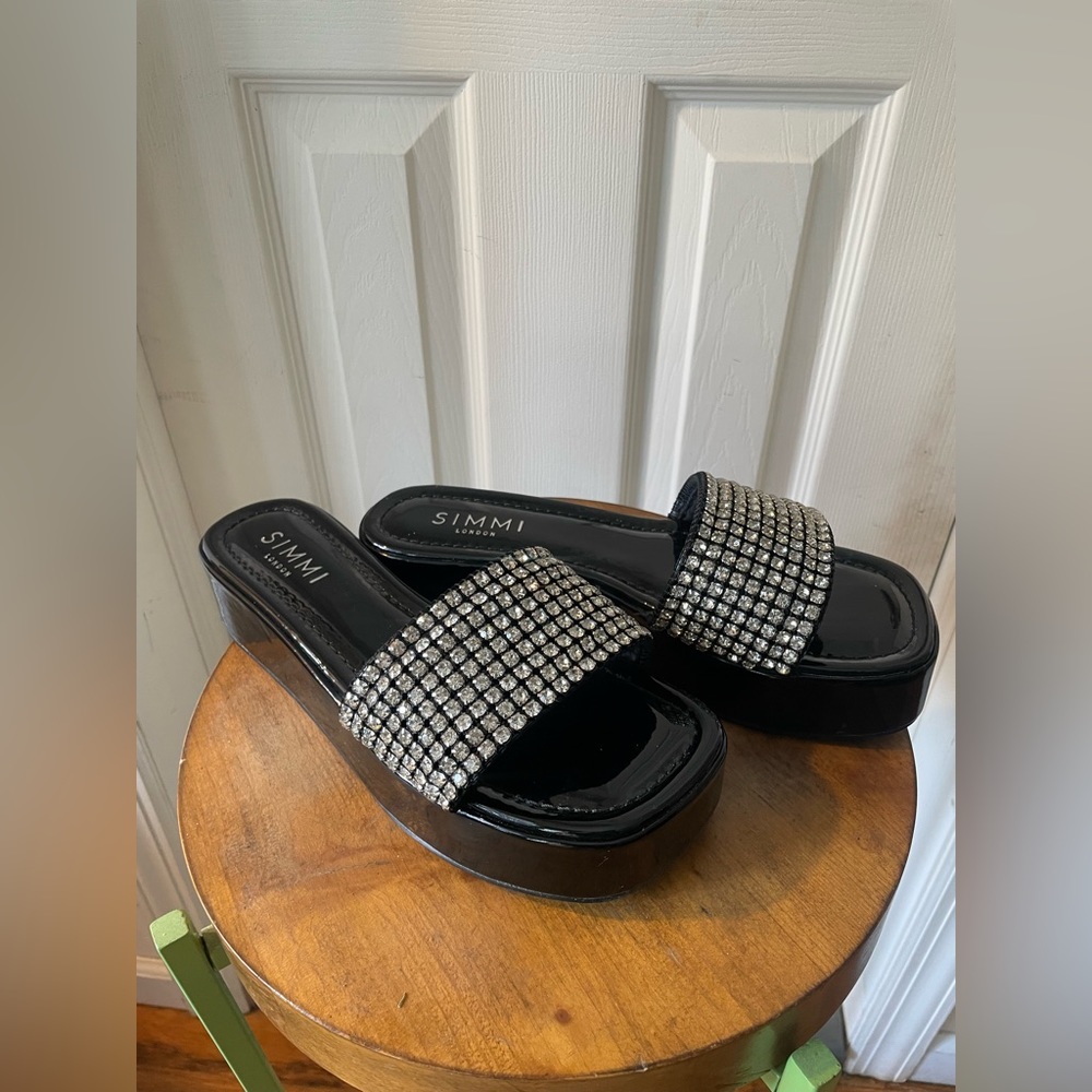 Azura Black Diamante Sliders